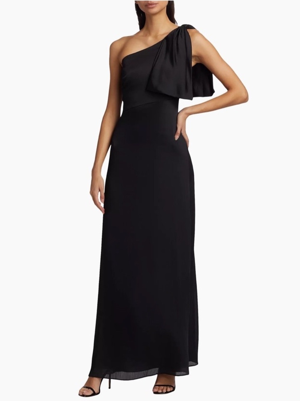 Sachin Babi Chelsea Black One-Shoulder Evening Gown with Draped Bow - Picture 2 of 10